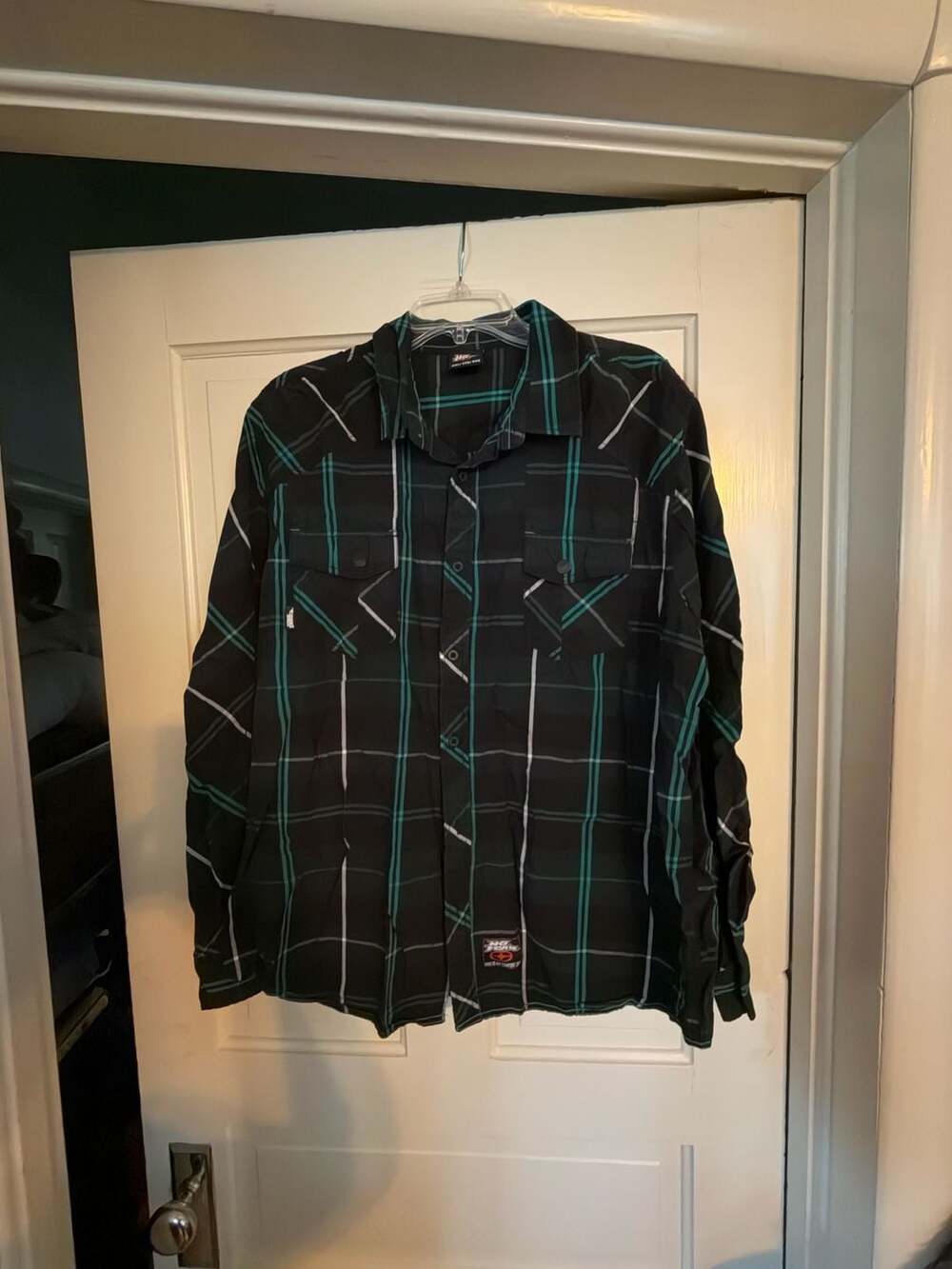 No Fear Plaid Button Up Shirt Size XXL Green Black Long Sleeve